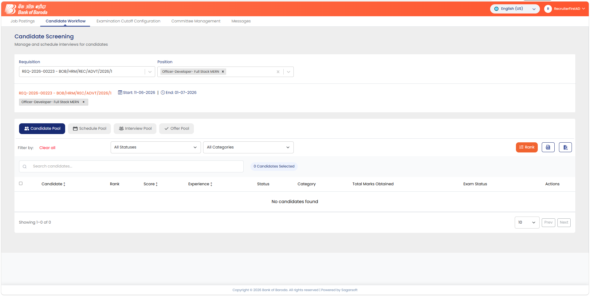 Bank of Baroda Recruitment Tracking System
